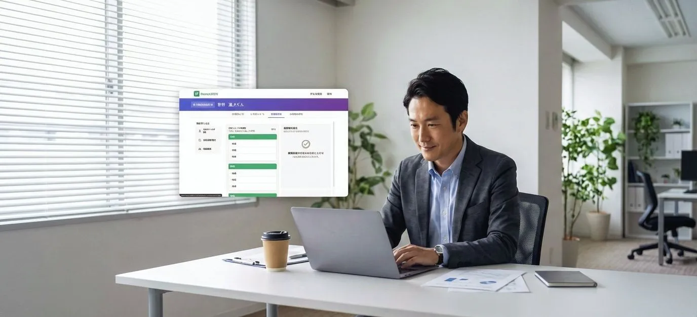 先生がPCで作業している様子