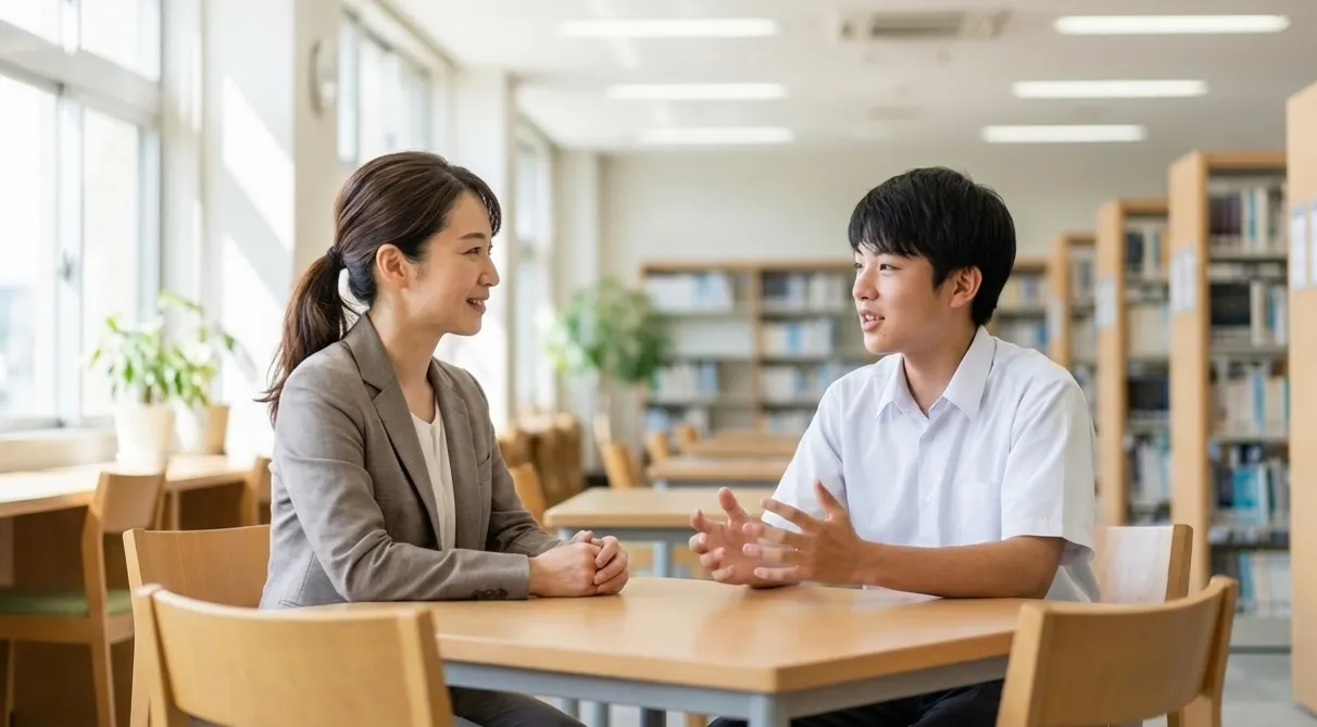 先生と生徒が進路について考える様子